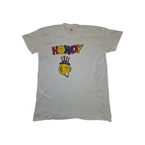 Vintage Howdy Smiley Face T Shirt XL White Hanes Single Stitch USA Graphic